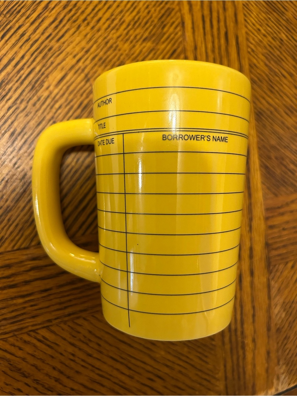 Out of Print: Yellow Library Card Ceramic Mug, 12 Ounce Capacity